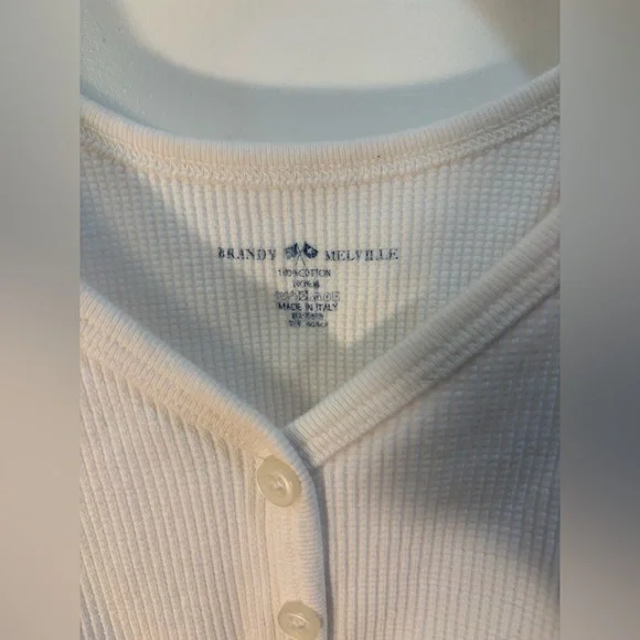 Brandy Melville Off-White Ribbed V-Neck Top - Picture 3 of 3